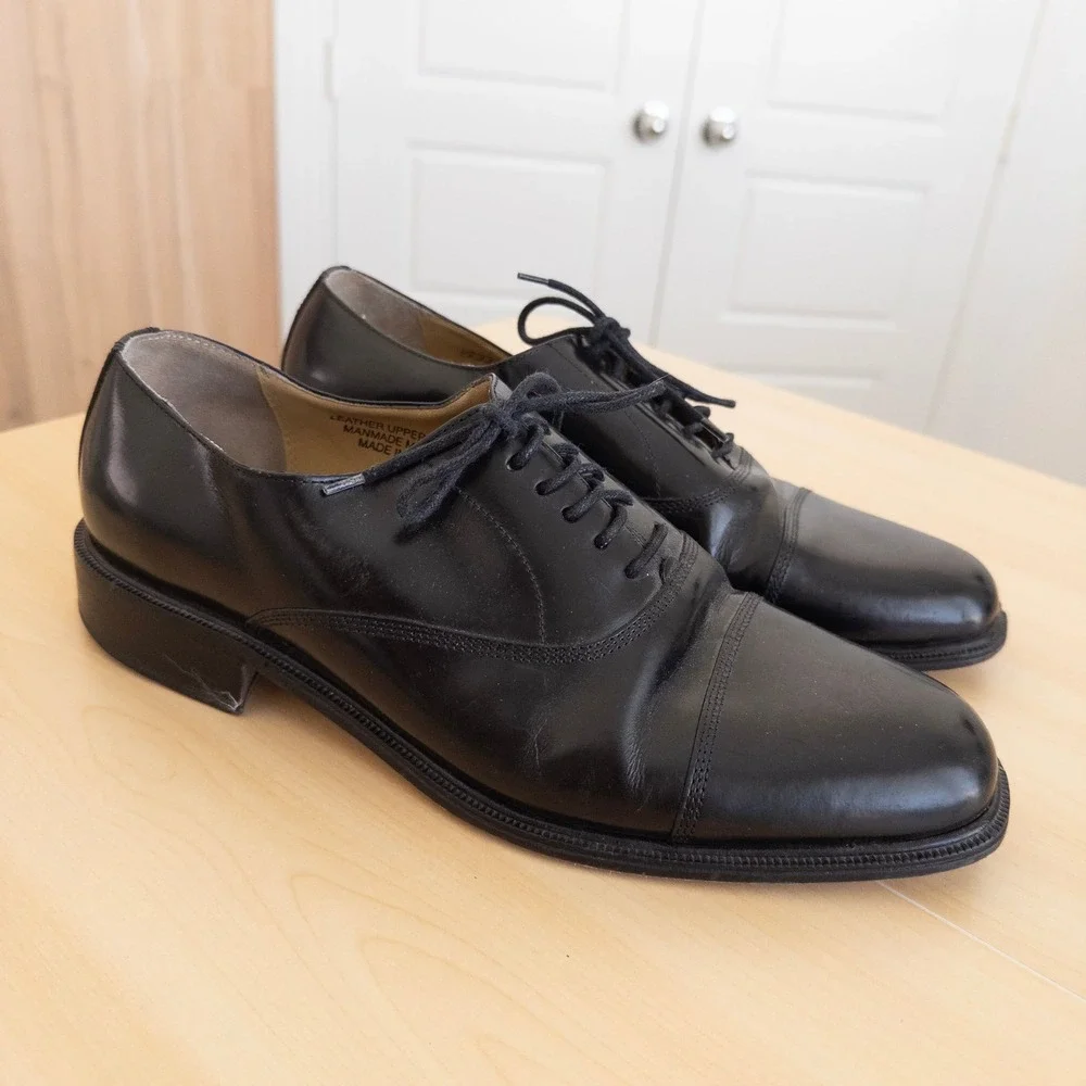 Stacy Adams Mens Oxford Shoes 11M Black Leather Cap Toe Lace Up Classic Formal